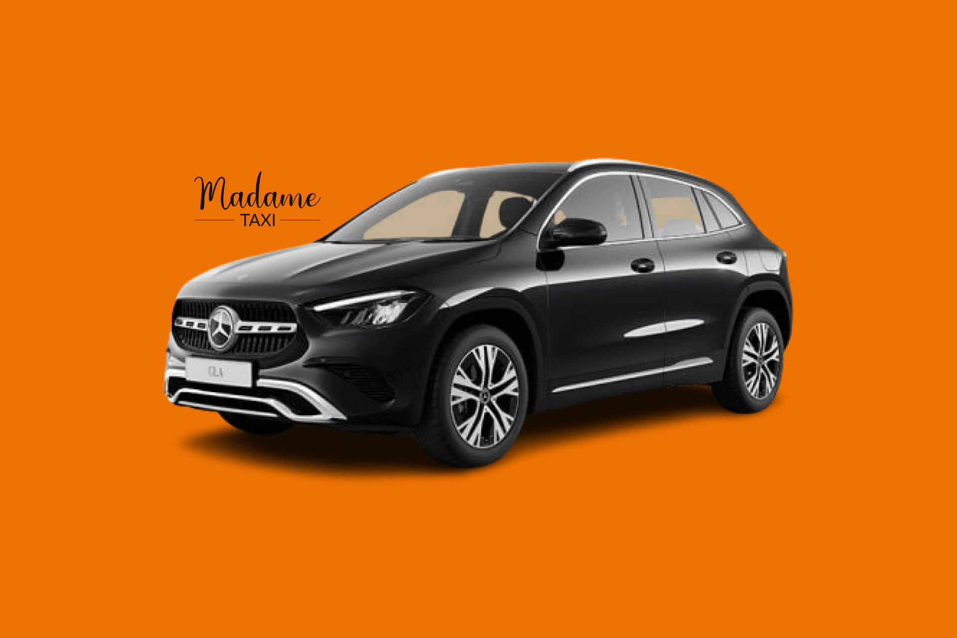 Mercedes GLA noire et logo Madame Taxi, pour vos trajets à Wasselonne