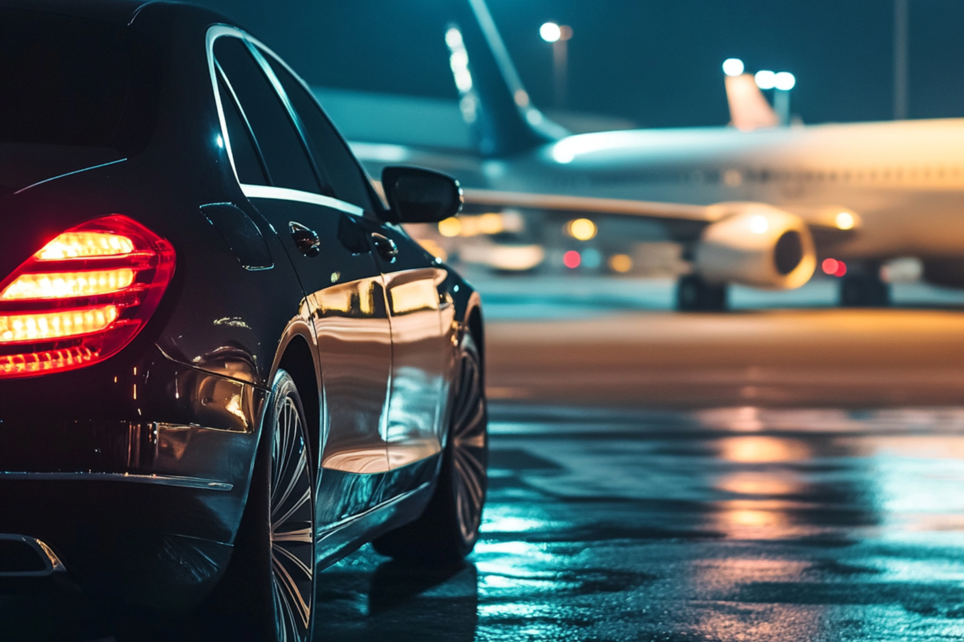 Taxi sur le tarmac devant un avion pour un transfert aéroport